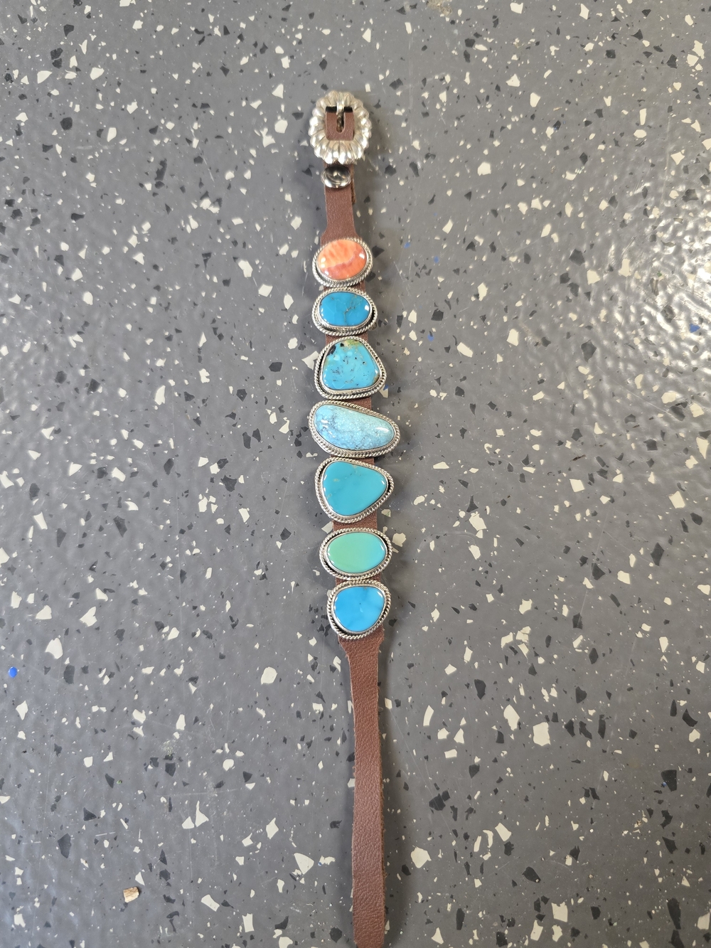 Turquoise and Spiny Stone Leather Bracelet